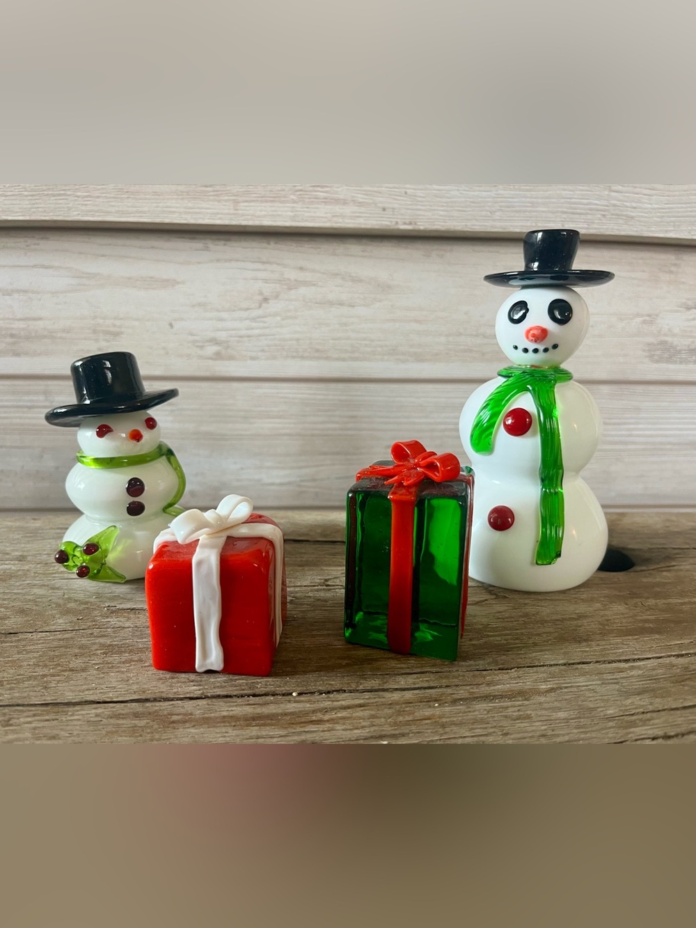 4 Piece  vintage hand blown glass art Christmas set.